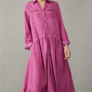 ANTHROPOLOGIE PILCRO: Pink Long Sleeve Buttoned Sundress